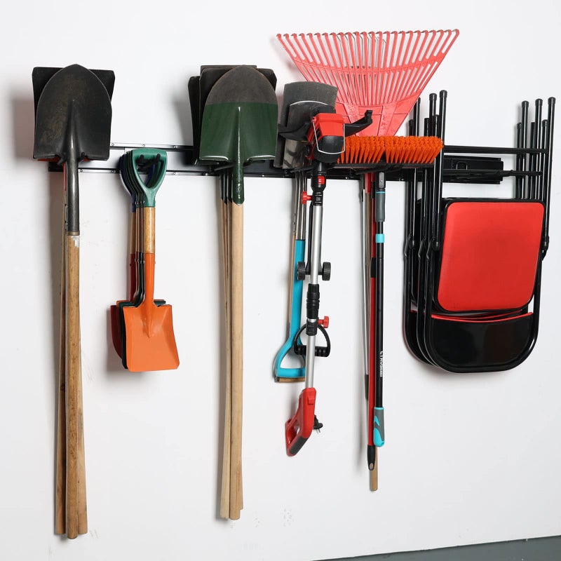 Wallmaster Garage Storage Organization Wall Mount, Garden Tool Rack Organizer Heavy Duty Folding Chair Hangers with 6 Adjustable Hooks 48inch Tracks Max Load 450lb - Image 2